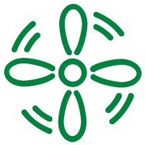 Grünes Icon für Lüftung von Steirertech.